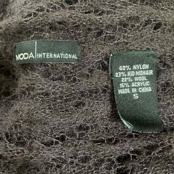 VTG Moda International Pointelle Knit Cardigan Chocolate Brown Baby Mohair Wool - Picture 8 of 12